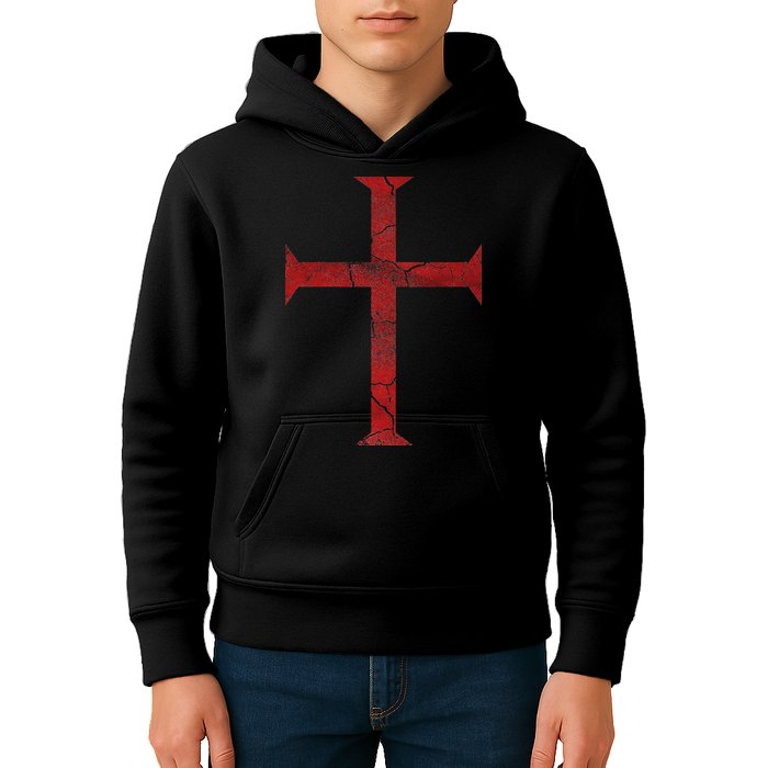 Distressed Deus Vult Knights Templar Cross Crusader Kids Hoodie