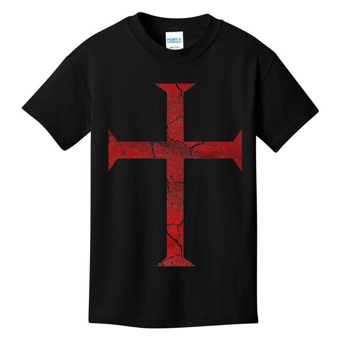 Distressed Deus Vult Knights Templar Cross Crusader Kids T-Shirt
