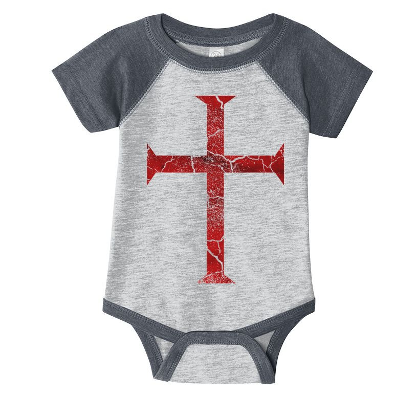 Distressed Deus Vult Knights Templar Cross Crusader Infant Baby Jersey Bodysuit