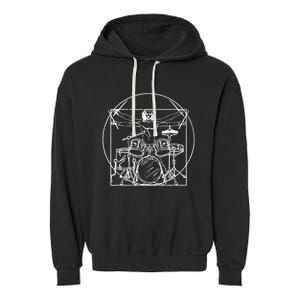 Drummer Da Vinci Drums Drawing Present For Music Fans Garment-Dyed Fleece Hoodie