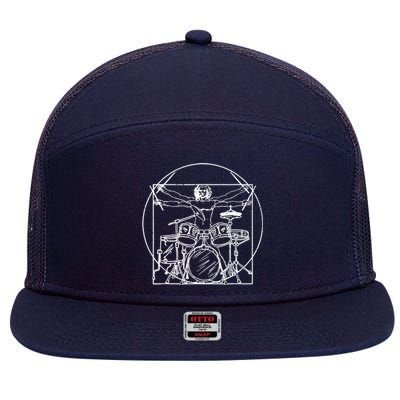 Drummer Da Vinci Drums Drawing Present For Music Fans 7 Panel Mesh Trucker Snapback Hat