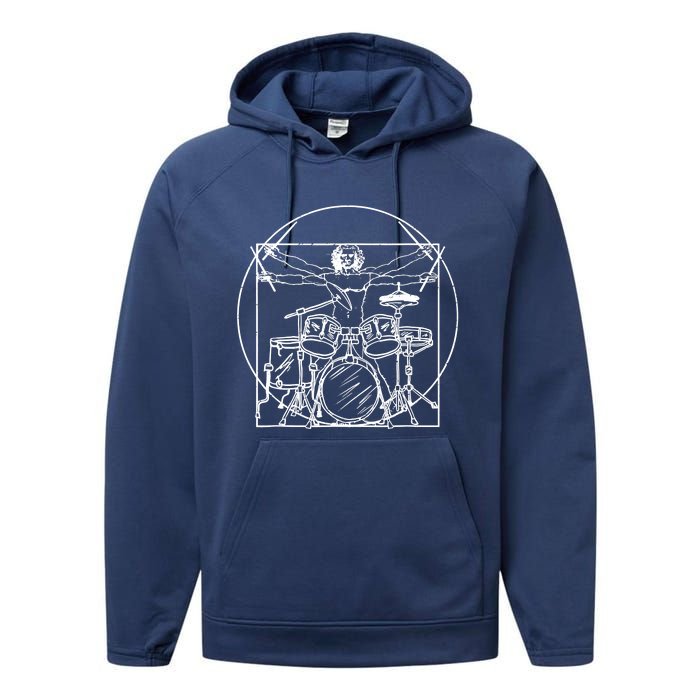 Drummer Da Vinci Drums Drawing Present For Music Fans Performance Fleece Hoodie