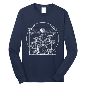 Drummer Da Vinci Drums Drawing Present For Music Fans Long Sleeve Shirt