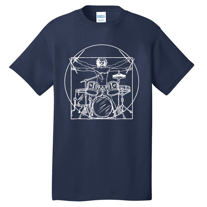 Drummer Da Vinci Drums Drawing Present For Music Fans Tall T-Shirt