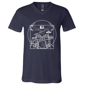 Drummer Da Vinci Drums Drawing Present For Music Fans V-Neck T-Shirt