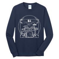 Drummer Da Vinci Drums Drawing Present For Music Fans Tall Long Sleeve T-Shirt