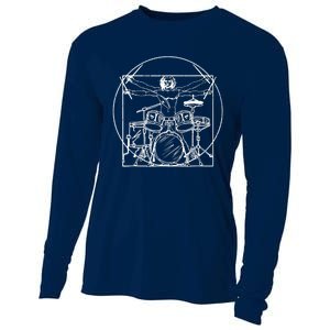 Drummer Da Vinci Drums Drawing Present For Music Fans Cooling Performance Long Sleeve Crew