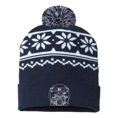 Drummer Da Vinci Drums Drawing Present For Music Fans USA-Made Snowflake Beanie