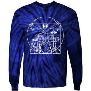 Drummer Da Vinci Drums Drawing Present For Music Fans Tie-Dye Long Sleeve Shirt