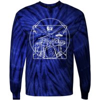 Drummer Da Vinci Drums Drawing Present For Music Fans Tie-Dye Long Sleeve Shirt