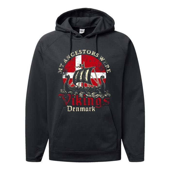 Danish Denmark Viking Ship Flag Performance Fleece Hoodie