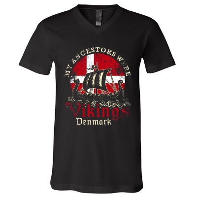 Danish Denmark Viking Ship Flag V-Neck T-Shirt