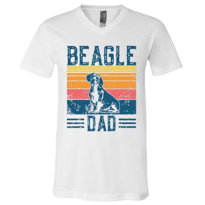 Dog Dad Vintage Beagle Dad V-Neck T-Shirt