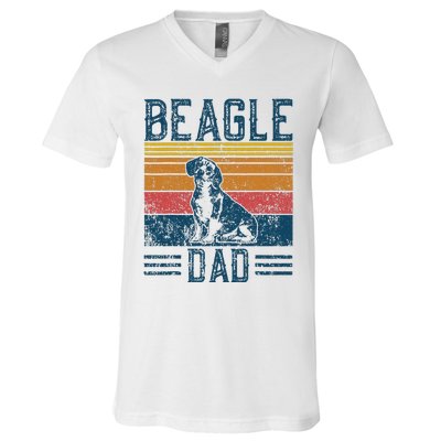 Dog Dad Vintage Beagle Dad V-Neck T-Shirt