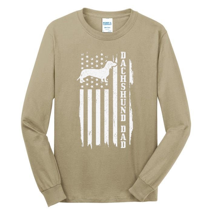 Dachshund Dad Vintage American Flag Patriotic Tall Long Sleeve T-Shirt