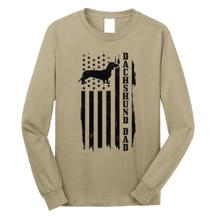 Dachshund Dad Vintage American Flag Long Sleeve Shirt