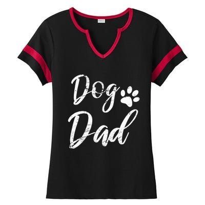 Dog Dad Vintage Distressed Design Funny Dog Paw Ladies Halftime Notch Neck Tee