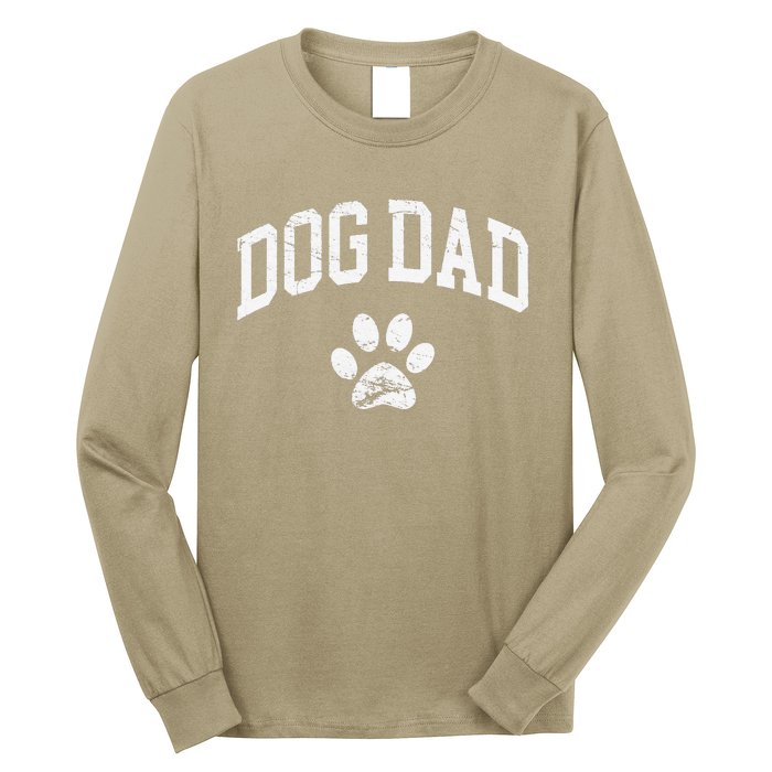 Dog Dad Vintage Distressed Design Funny Dog Paw Gift Long Sleeve Shirt