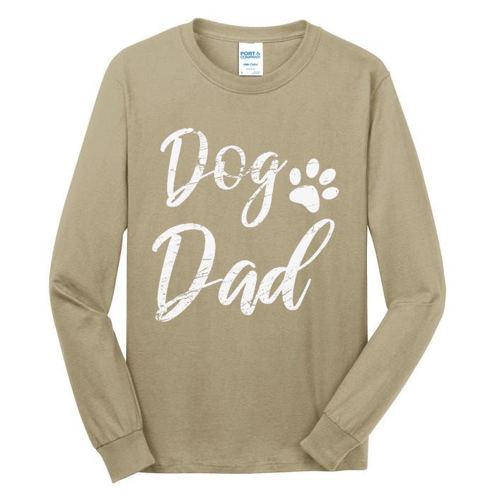 Dog Dad Vintage Distressed Design Funny Dog Paw Tall Long Sleeve T-Shirt