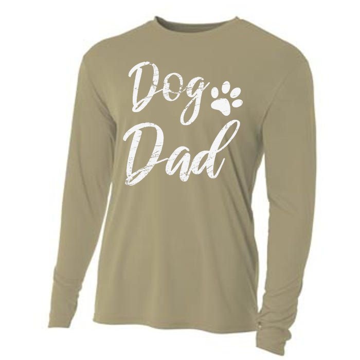 Dog Dad Vintage Distressed Design Funny Dog Paw Cooling Performance Long Sleeve Crew