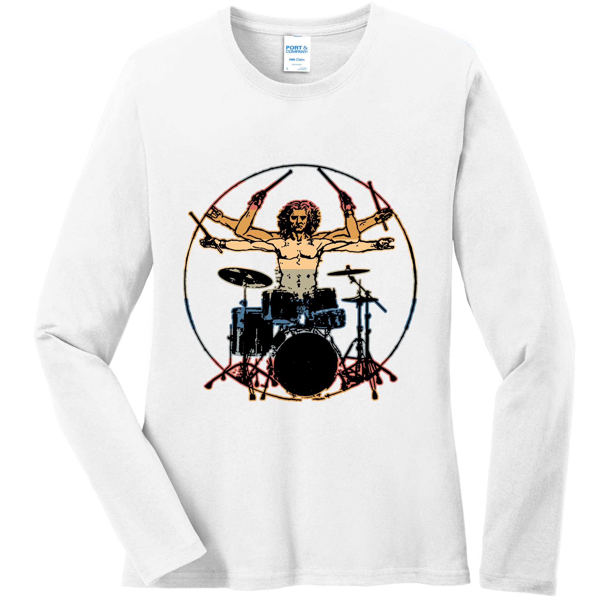 Davinci Drummer Vintage Ladies Long Sleeve Shirt