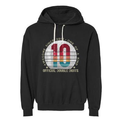 Double Digits Vintage 10 Year Old 10th Birthday Garment-Dyed Fleece Hoodie