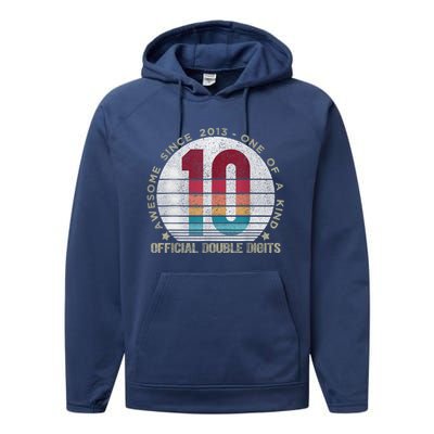 Double Digits Vintage 10 Year Old 10th Birthday Performance Fleece Hoodie