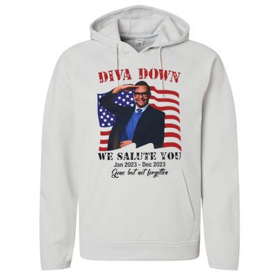 Diva Down We Salute You George Santos Performance Fleece Hoodie