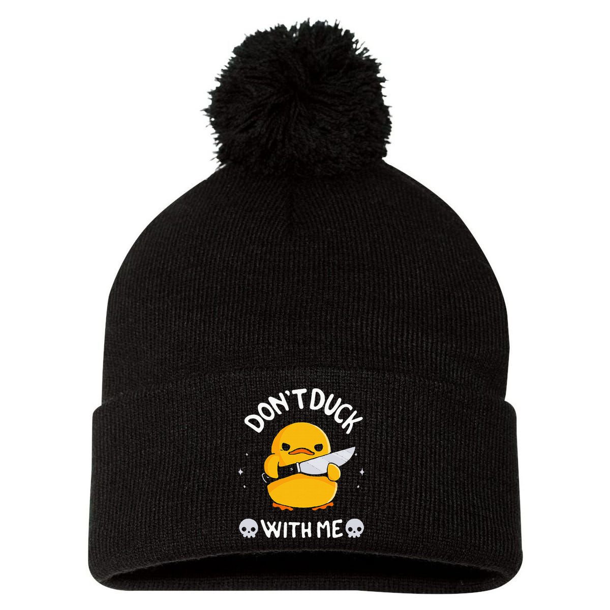 DonT Duck With Me Funny Duck Kinife Pom Pom 12in Knit Beanie