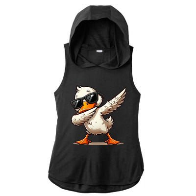 Dabbing Duck With Sunglasses Funny Cartoon Graphic Ladies PosiCharge Tri-Blend Wicking Draft Hoodie Tank