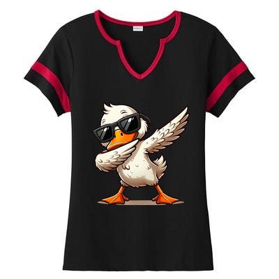 Dabbing Duck With Sunglasses Funny Cartoon Graphic Ladies Halftime Notch Neck Tee