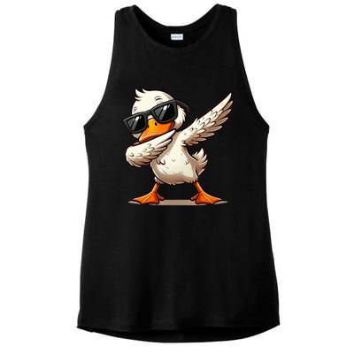 Dabbing Duck With Sunglasses Funny Cartoon Graphic Ladies PosiCharge Tri-Blend Wicking Tank