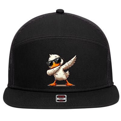 Dabbing Duck With Sunglasses Funny Cartoon Graphic 7 Panel Mesh Trucker Snapback Hat