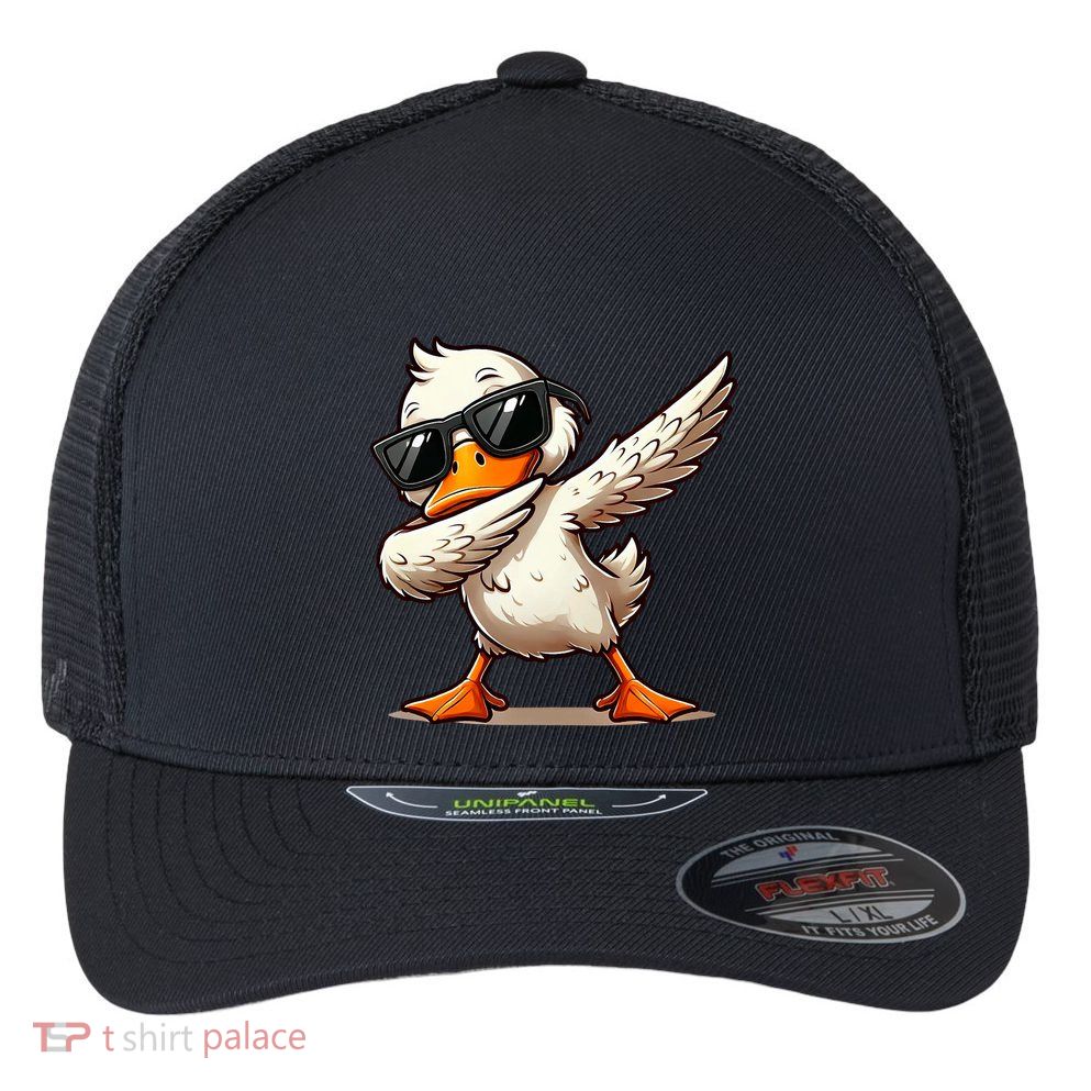 Dabbing Duck With Sunglasses Funny Cartoon Graphic Flexfit Unipanel Trucker Cap