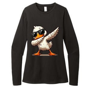 Dabbing Duck With Sunglasses Funny Cartoon Graphic Womens CVC Long Sleeve Shirt