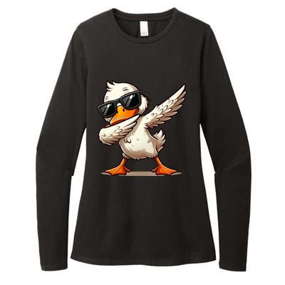 Dabbing Duck With Sunglasses Funny Cartoon Graphic Womens CVC Long Sleeve Shirt