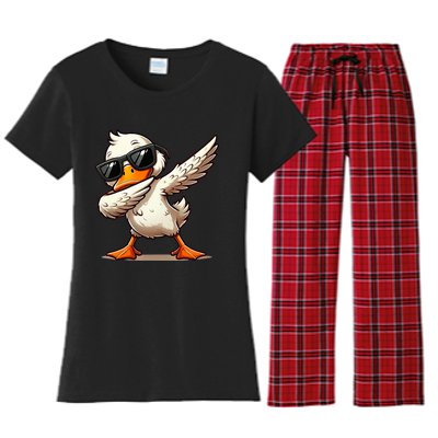 Dabbing Duck With Sunglasses Funny Cartoon Graphic Women's Flannel Pajama Set