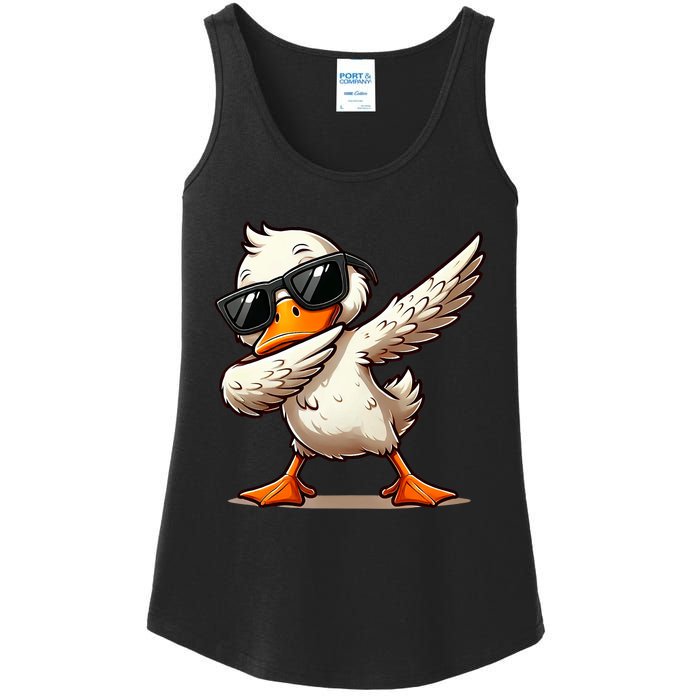 Dabbing Duck With Sunglasses Funny Cartoon Graphic Ladies Essential Tank