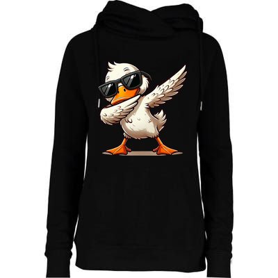 Dabbing Duck With Sunglasses Funny Cartoon Graphic Womens Funnel Neck Pullover Hood