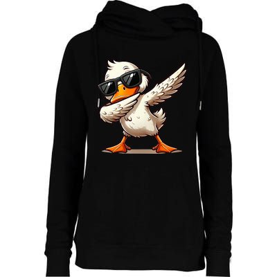 Dabbing Duck With Sunglasses Funny Cartoon Graphic Womens Funnel Neck Pullover Hood