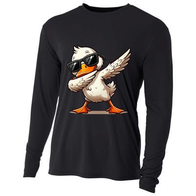 Dabbing Duck With Sunglasses Funny Cartoon Graphic Cooling Performance Long Sleeve Crew
