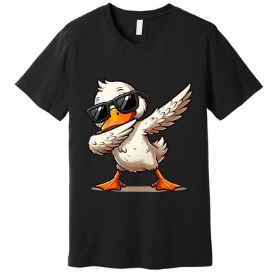 Dabbing Duck With Sunglasses Funny Cartoon Graphic Premium T-Shirt