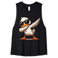 Dabbing Duck With Sunglasses Funny Cartoon Graphic Women's Racerback Cropped Tank