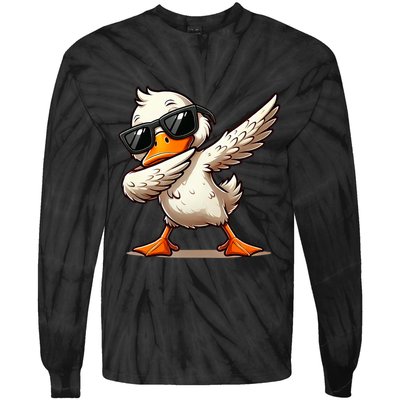 Dabbing Duck With Sunglasses Funny Cartoon Graphic Tie-Dye Long Sleeve Shirt