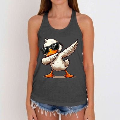 Dabbing Duck With Sunglasses Funny Cartoon Graphic Women's Knotted Racerback Tank