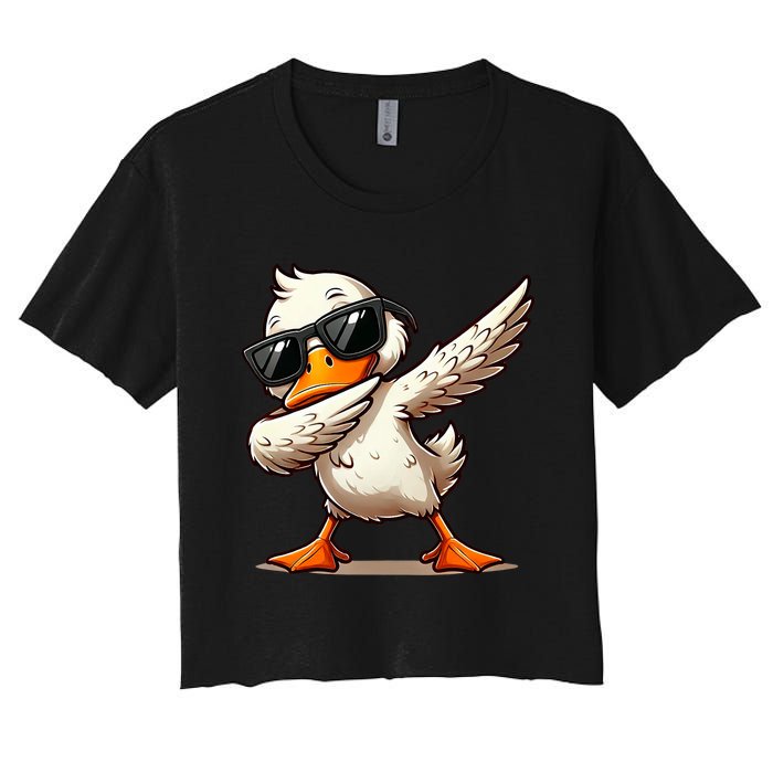 Dabbing Duck With Sunglasses Funny Cartoon Graphic Women's Crop Top Tee