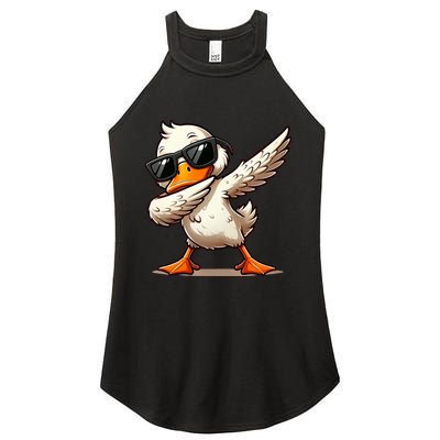 Dabbing Duck With Sunglasses Funny Cartoon Graphic Women's Perfect Tri Rocker Tank