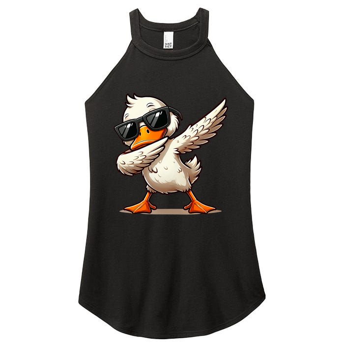 Dabbing Duck With Sunglasses Funny Cartoon Graphic Women's Perfect Tri Rocker Tank