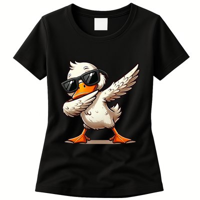 Dabbing Duck With Sunglasses Funny Cartoon Graphic Womens T-Shirt