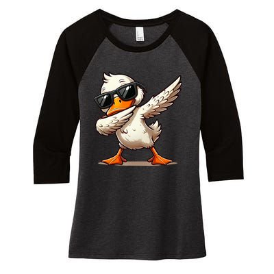 Dabbing Duck With Sunglasses Funny Cartoon Graphic Women's Tri-Blend 3/4-Sleeve Raglan Shirt